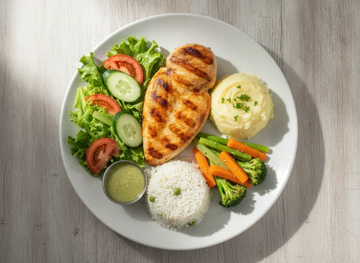 Pollo a la plancha con guarniciones photo