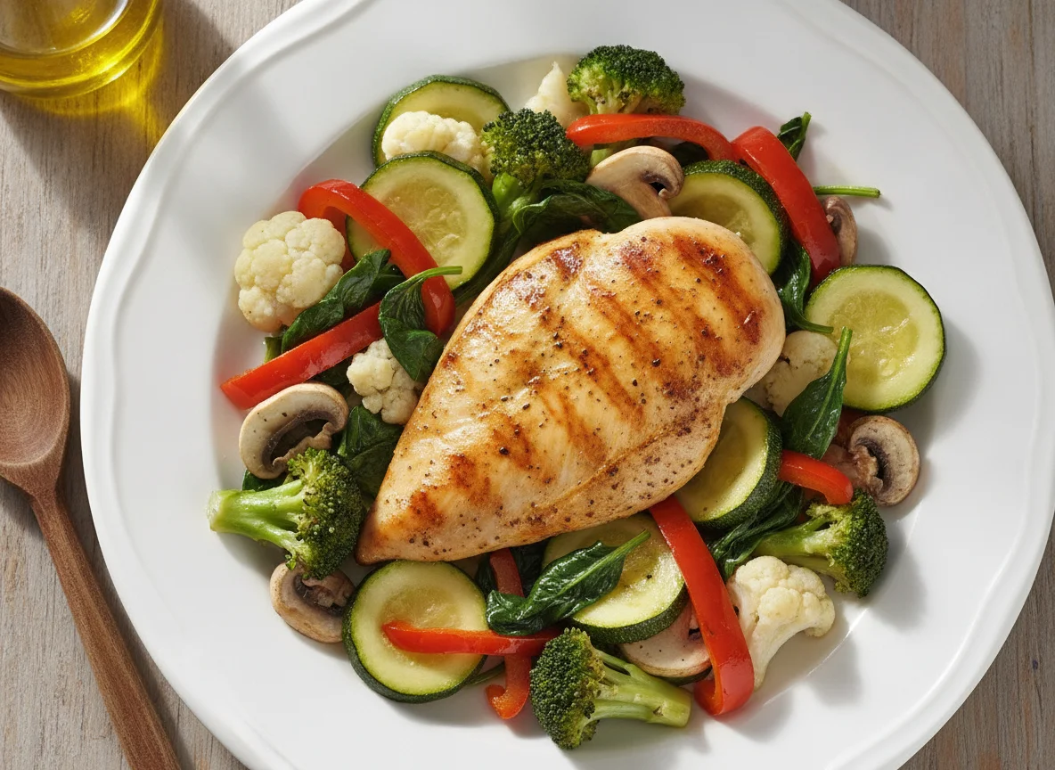 Pollo a la plancha con verduras salteadas photo
