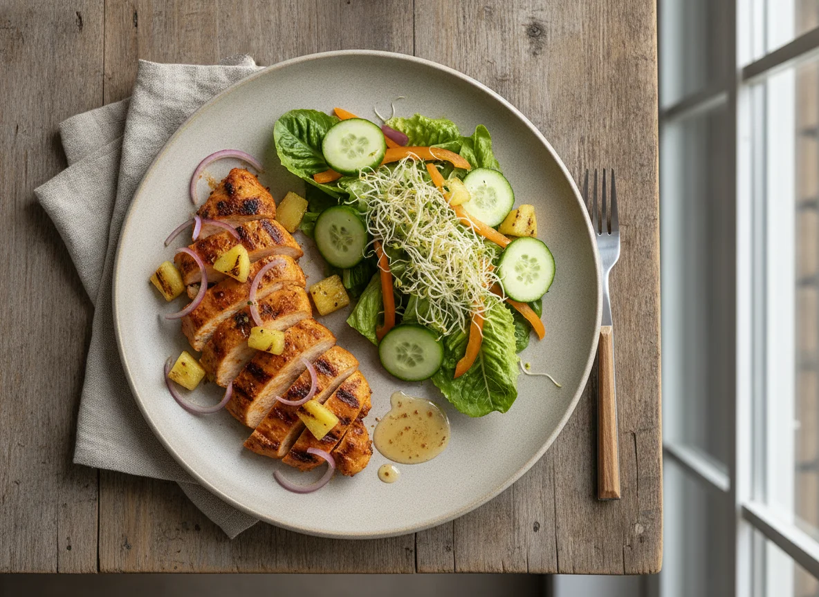 Pollo al pastor con ensalada mixta photo