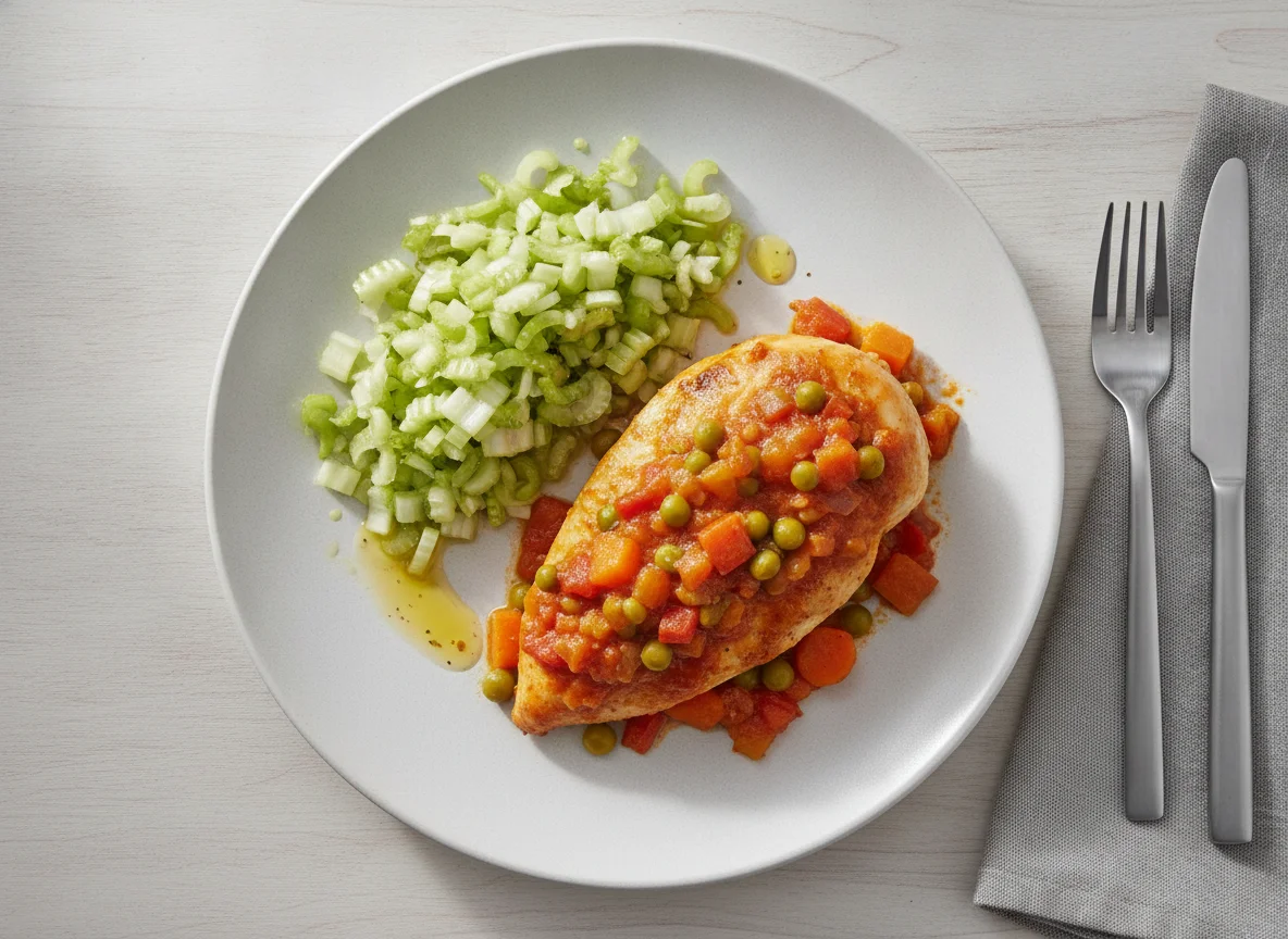 Pollo arvejado con ensalada de apio photo
