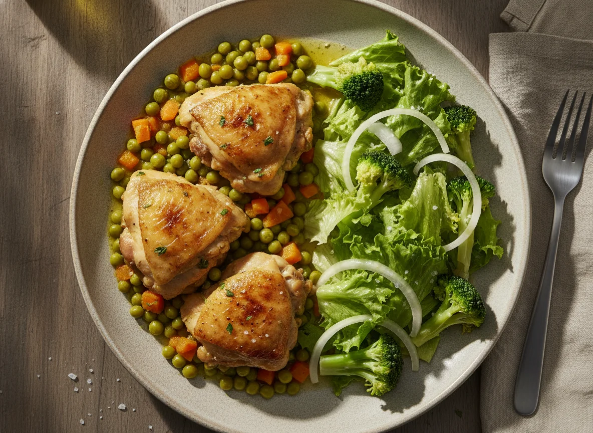 Pollo arvejado con ensalada mixta photo