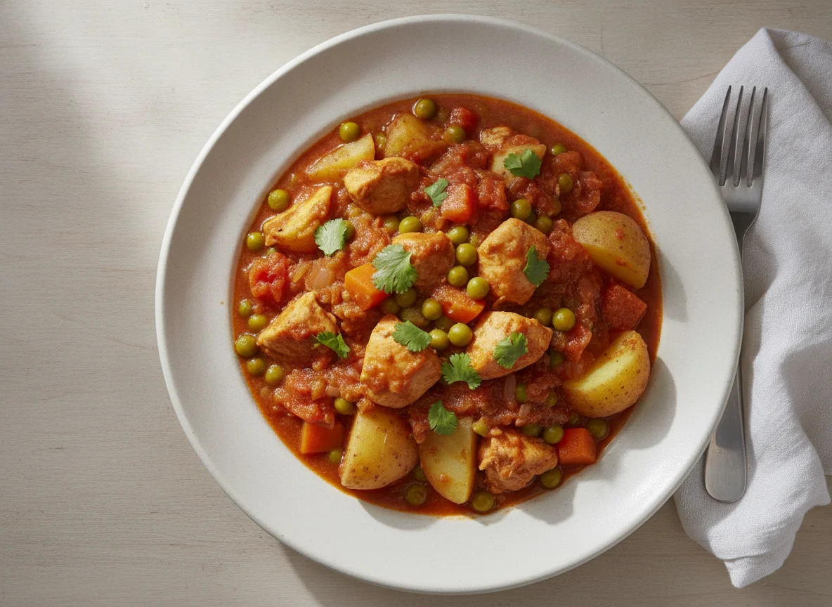 Pollo arvejado con papas cocidas photo