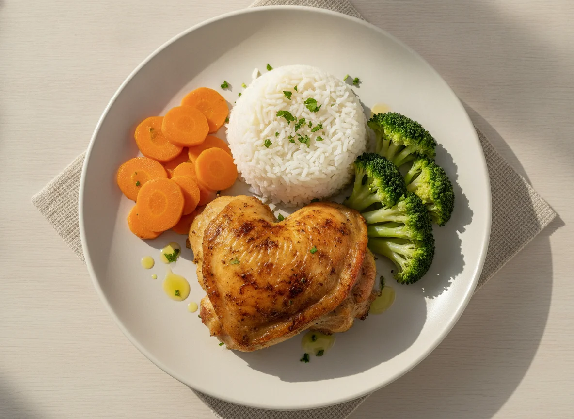Pollo asado con arroz y vegetales photo