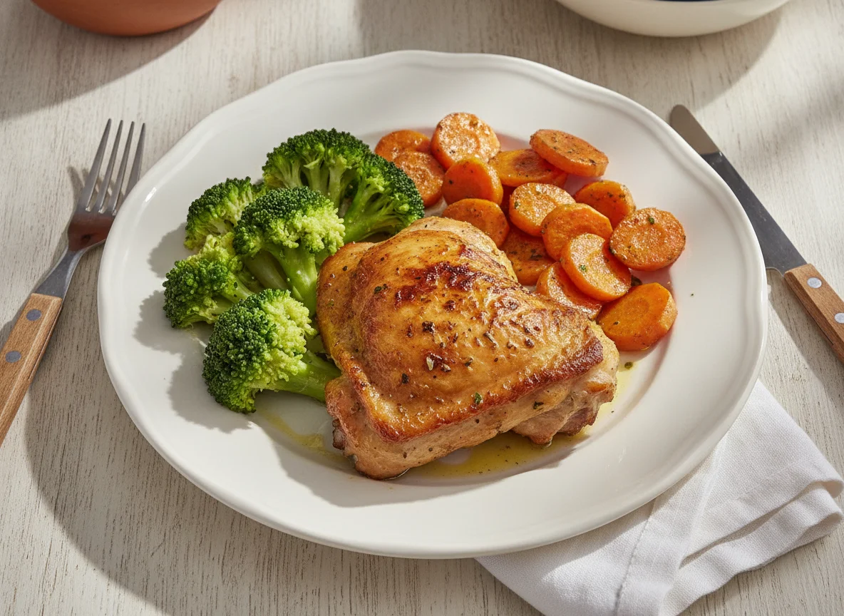 Pollo asado con brócoli y zanahorias photo