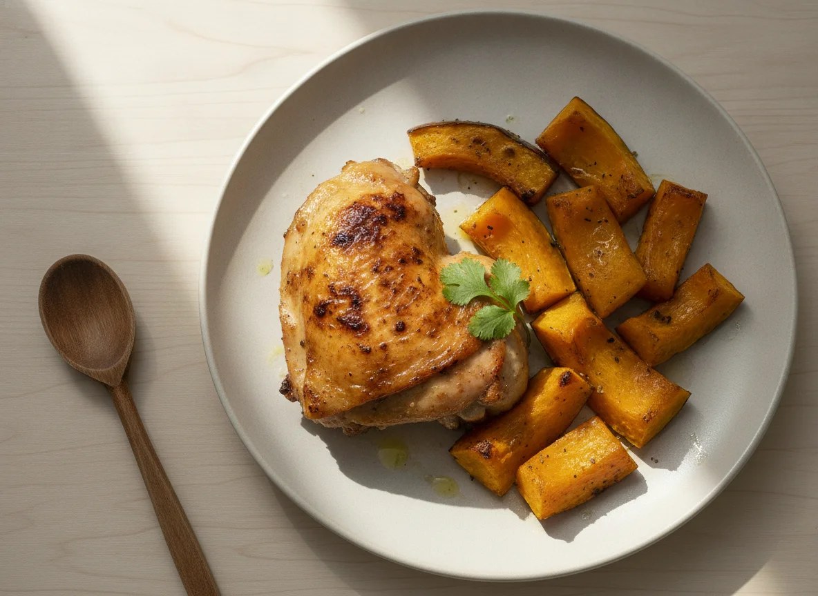 Pollo asado con calabaza photo