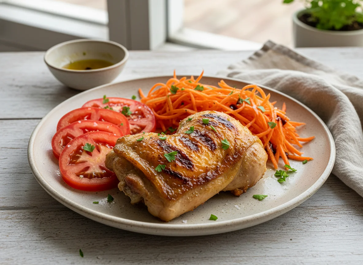 Pollo asado con ensalada de tomate y zanahoria photo
