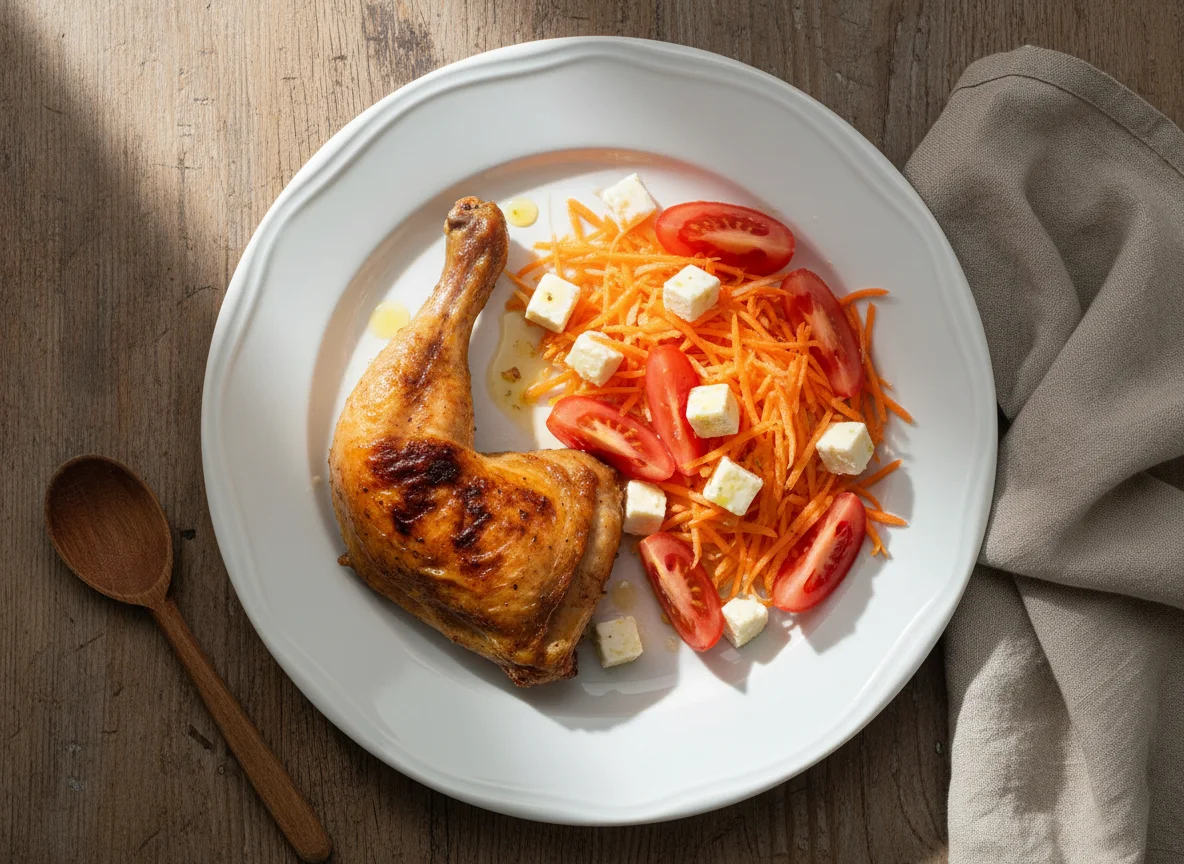 Pollo asado con ensalada y queso photo