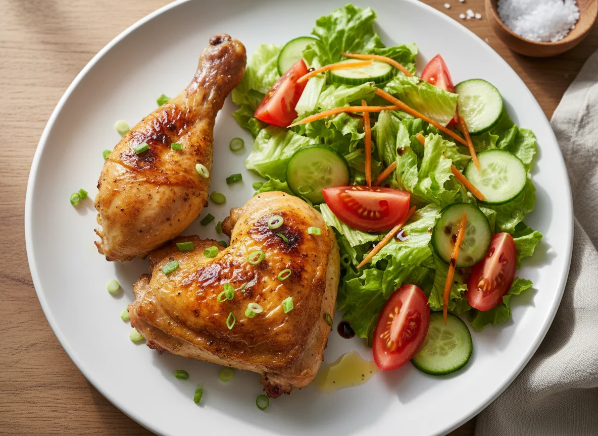 Pollo asado con ensaladas photo