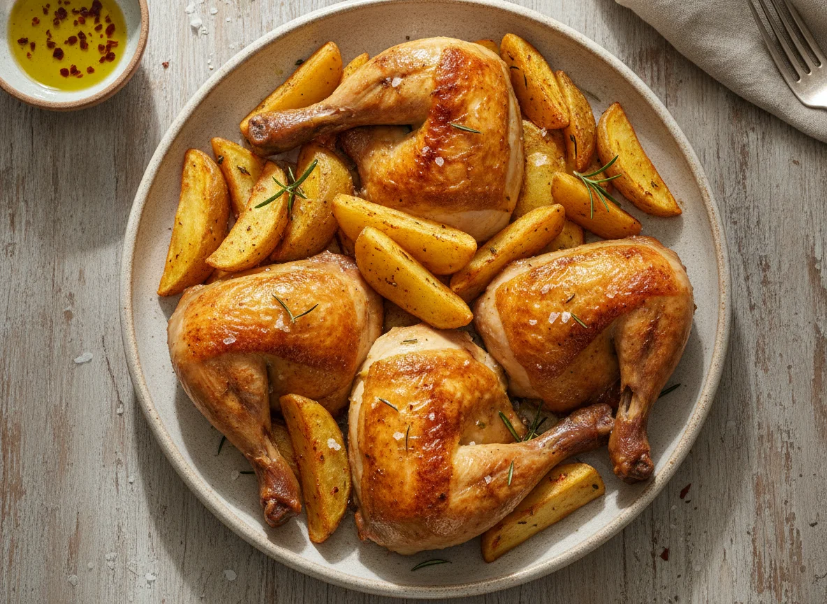 Pollo asado con patatas gajo photo