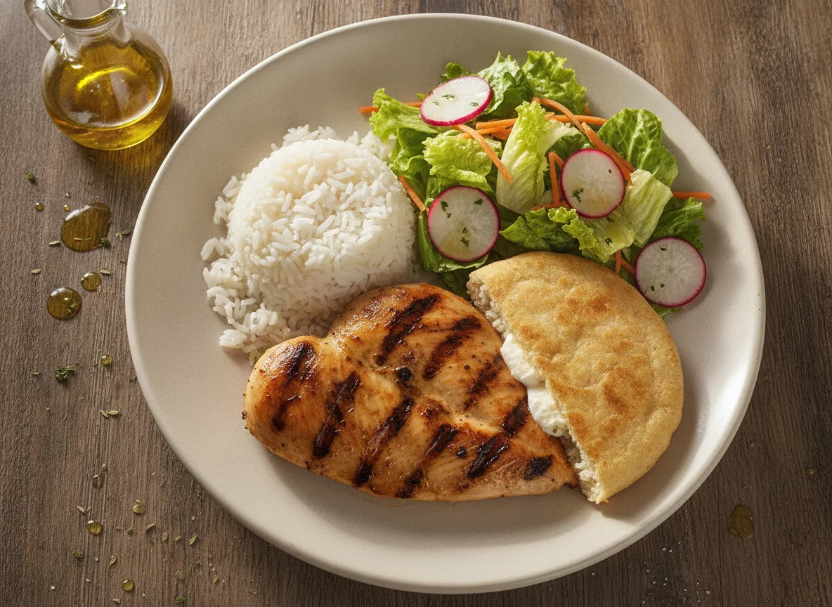 Pollo asado con pupusa y ensalada photo