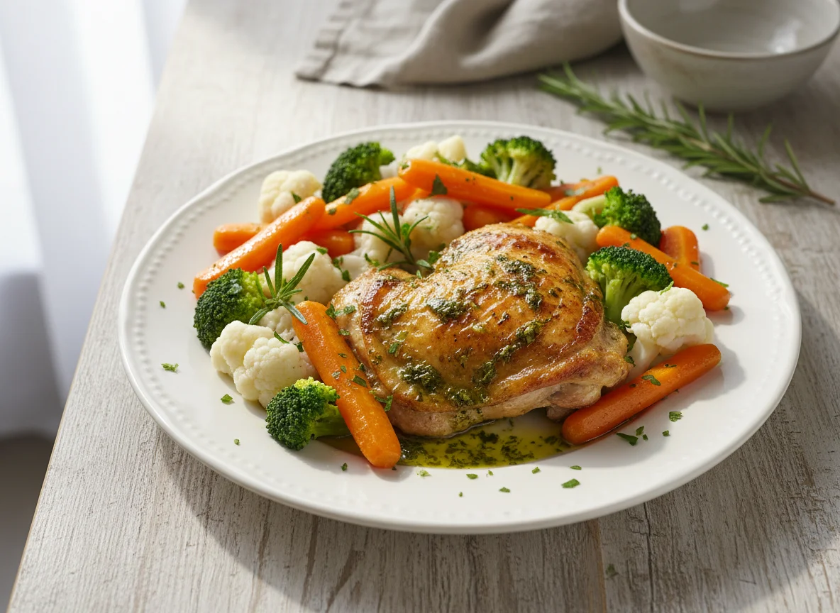 Pollo asado con vegetales mixtos photo