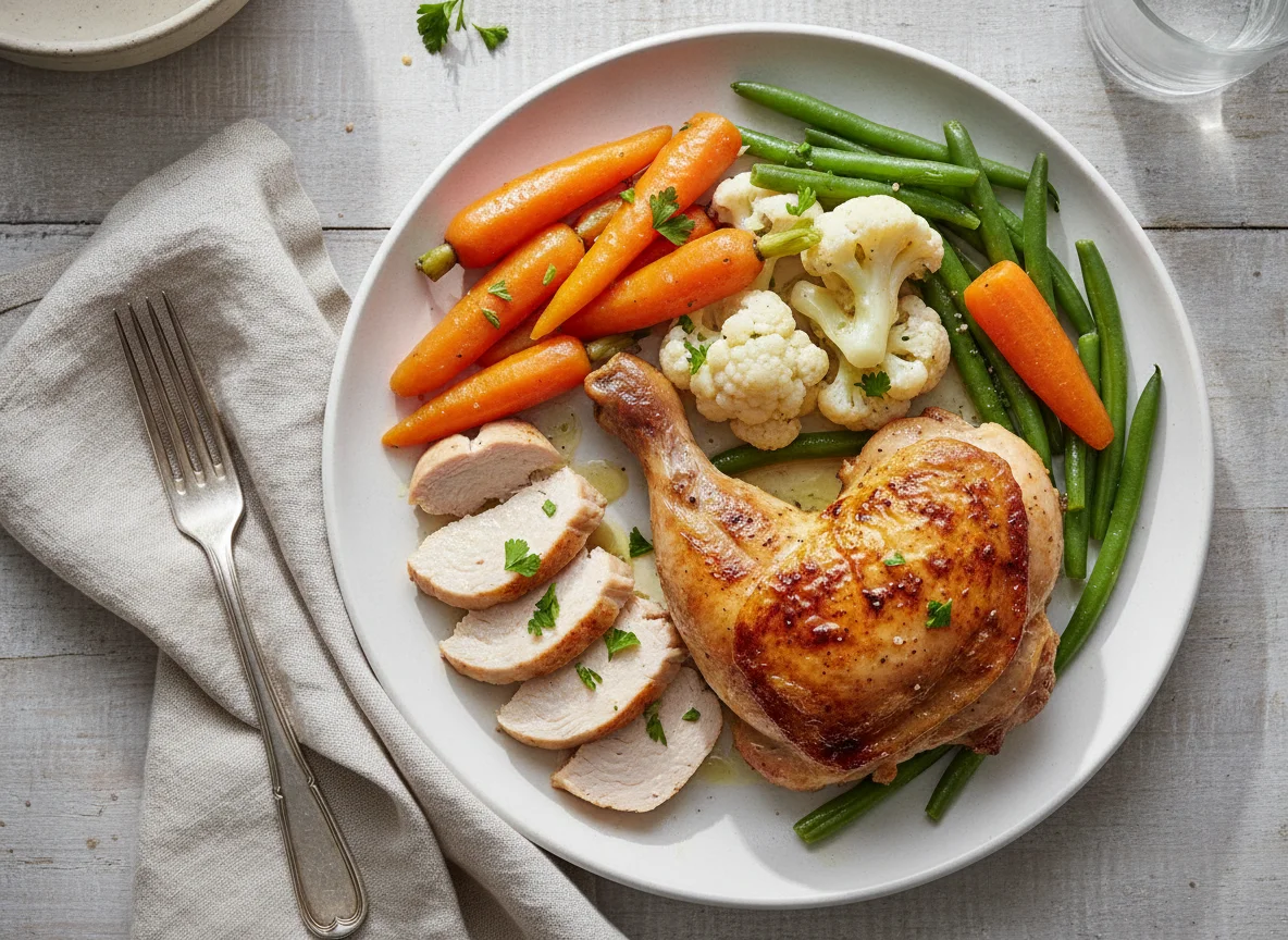 Pollo asado con verduras y pavo photo
