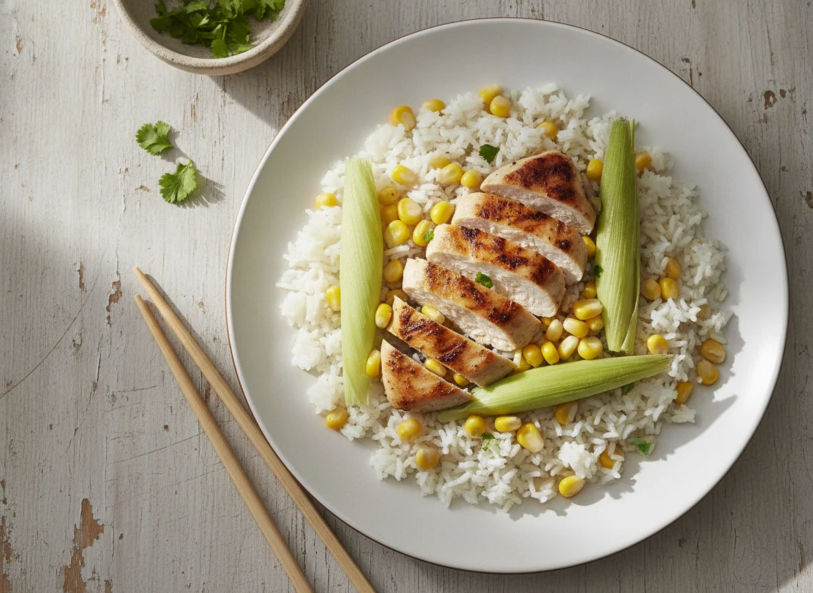 Pollo con arroz y choclo photo