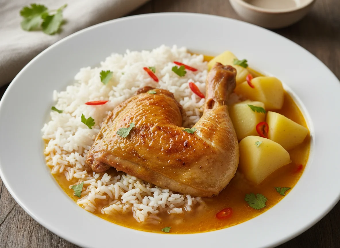 Pollo con arroz y papa photo