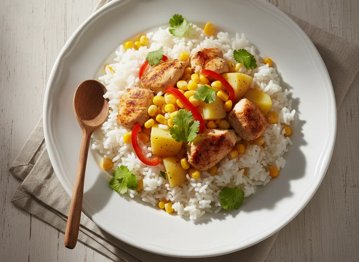 Pollo con arroz y vegetales photo
