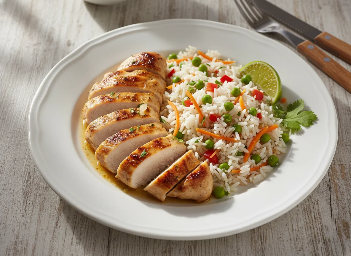 Pollo con arroz y verduras photo