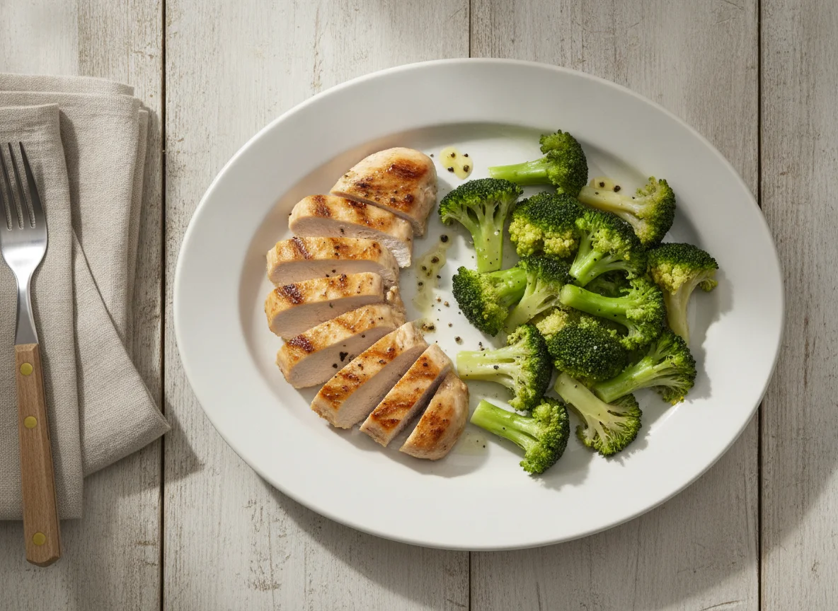 Pollo con brócoli al vapor photo