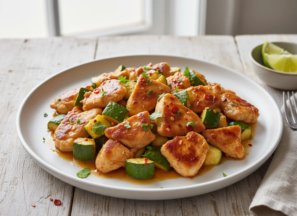 Pollo con calabacín salteado photo
