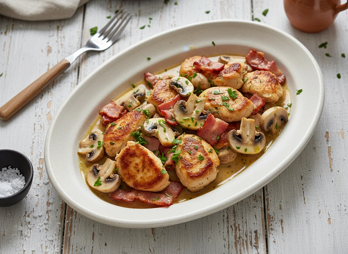 Pollo con champiñones y bacon photo