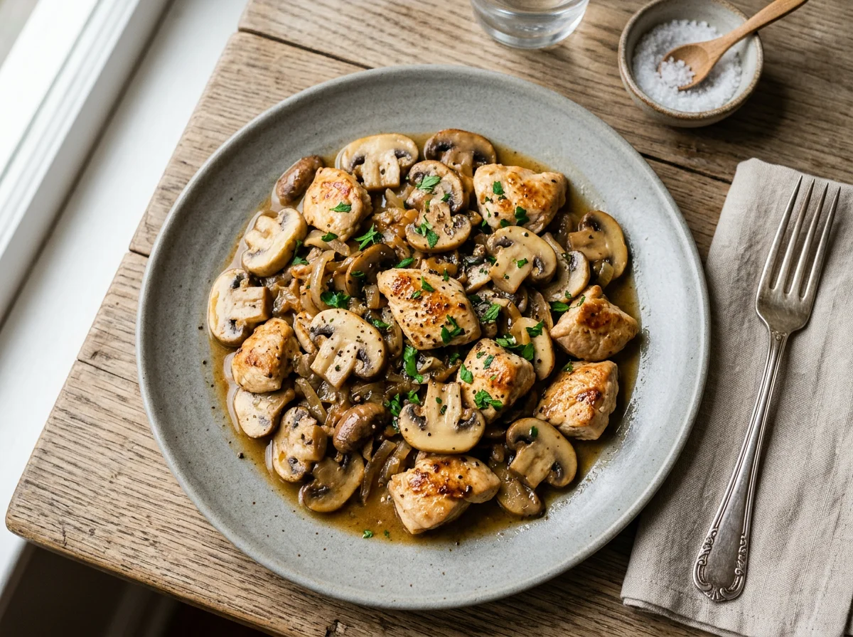 Pollo con champiñones photo