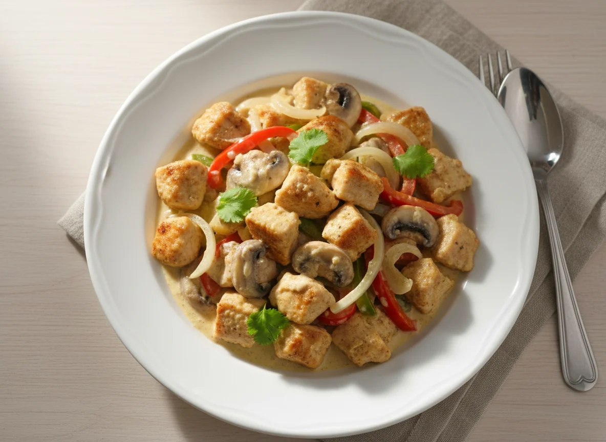 Pollo con crema y vegetales photo