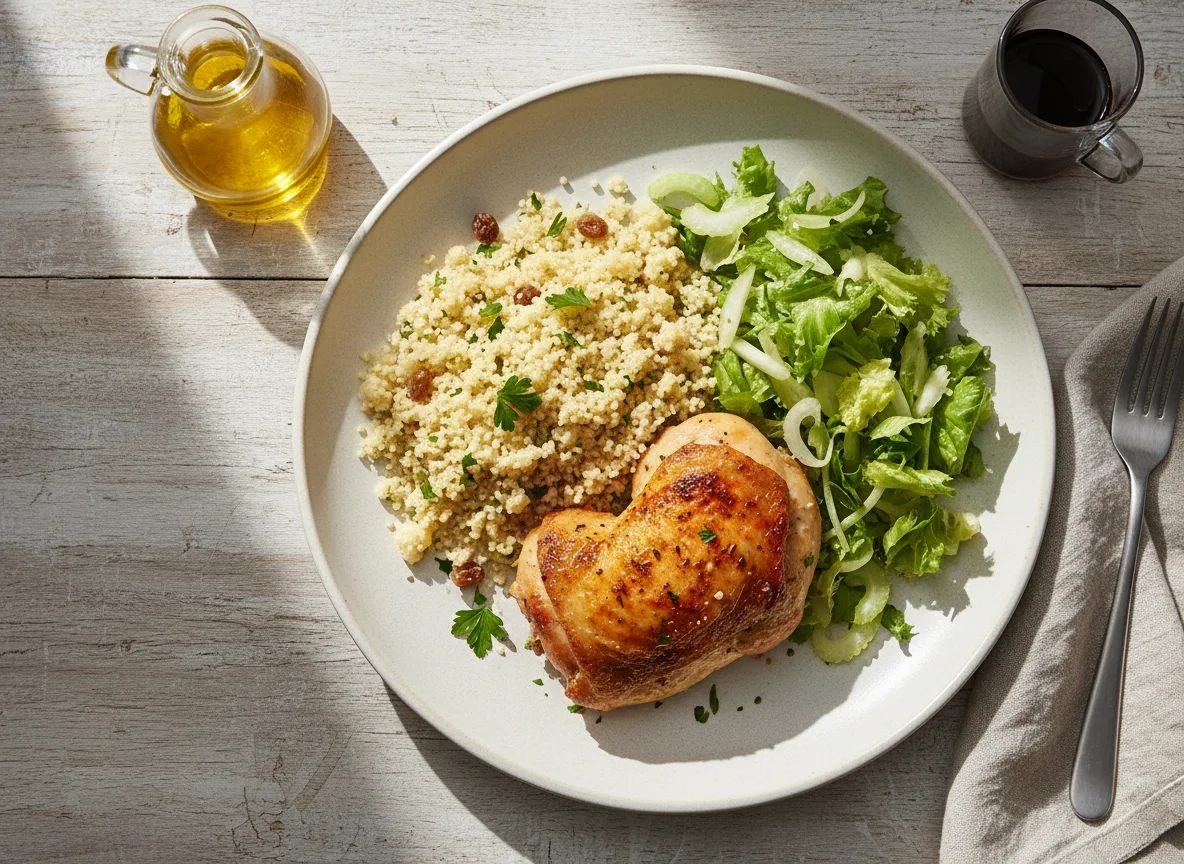 Pollo con cuscús y ensalada photo