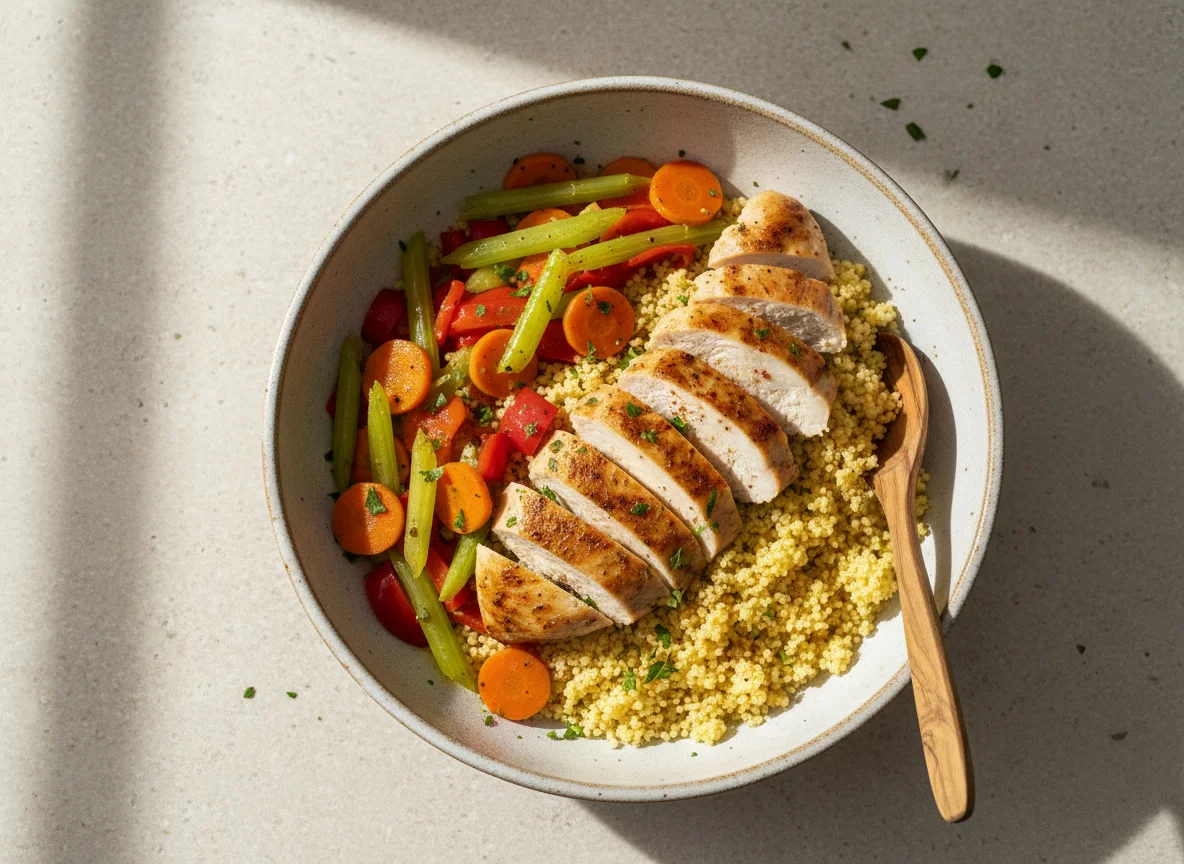 Pollo con cuscús y vegetales photo