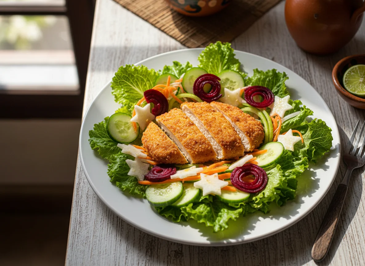 Pollo con ensalada de vegetales photo