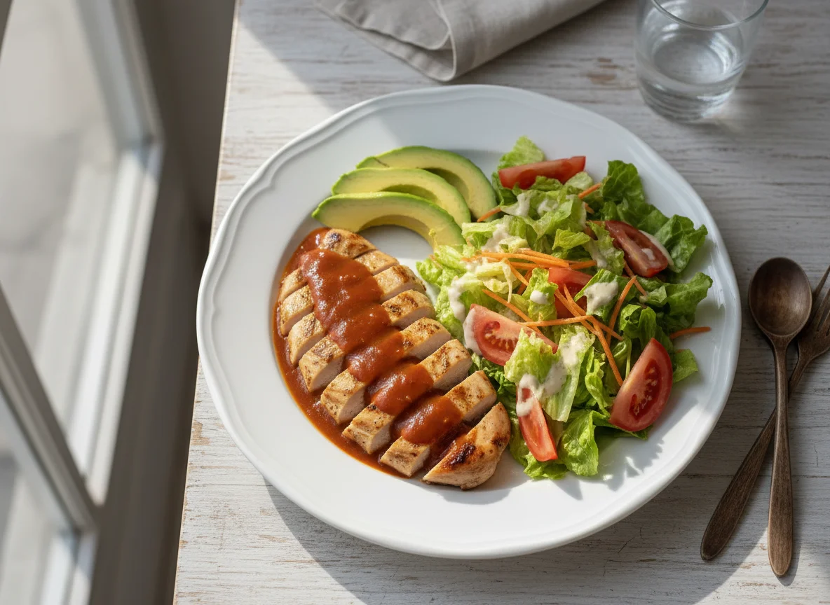 Pollo con ensalada y aguacate photo