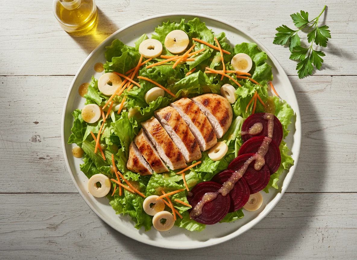 Pollo con ensalada y remolacha photo