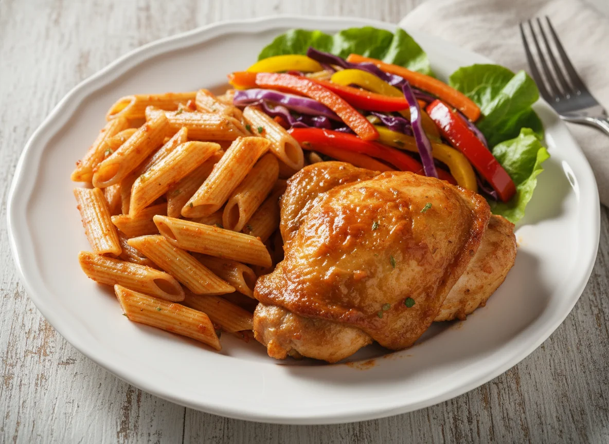 Pollo con pasta y vegetales photo