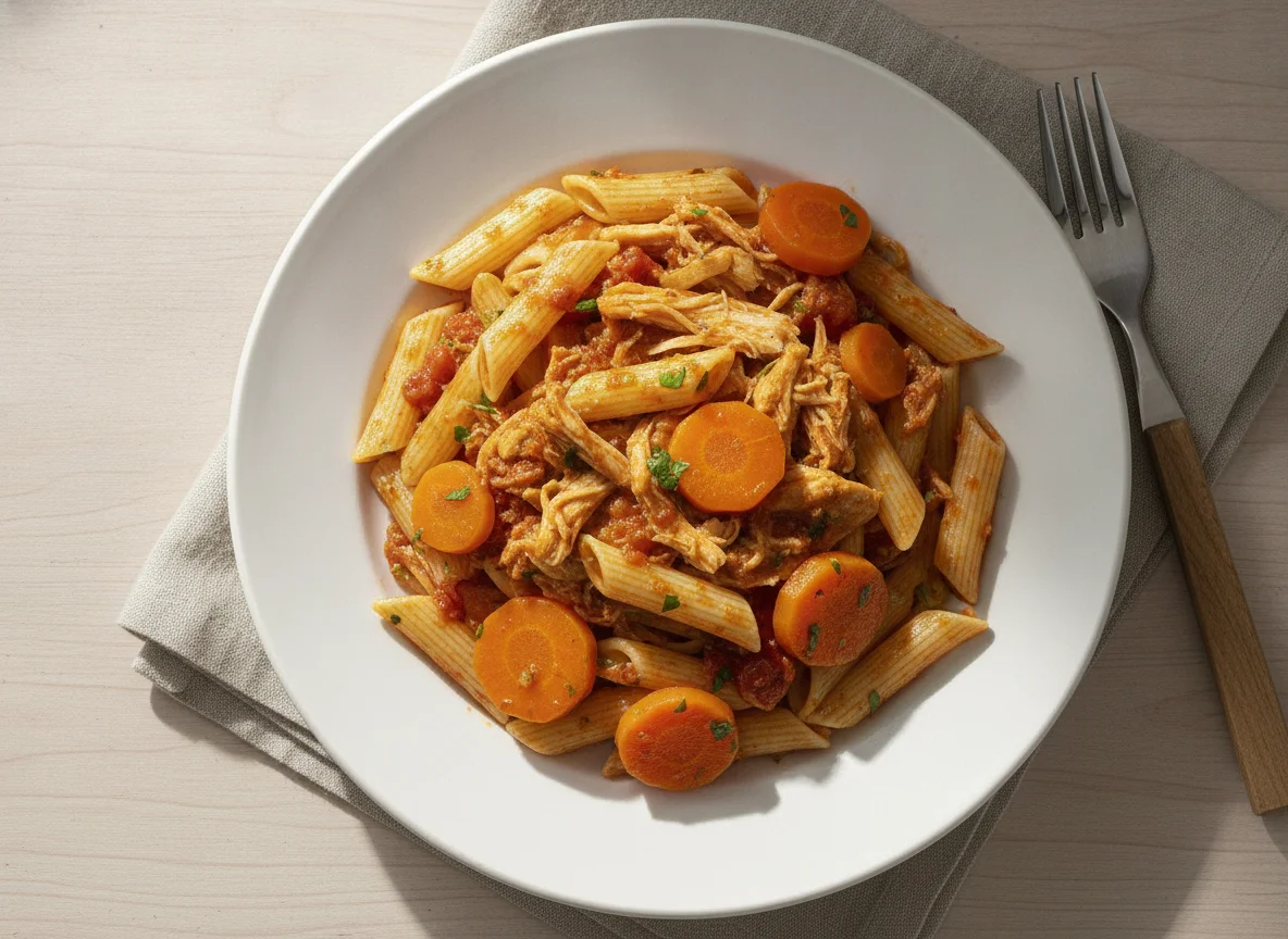 Pollo con pasta y zanahorias photo
