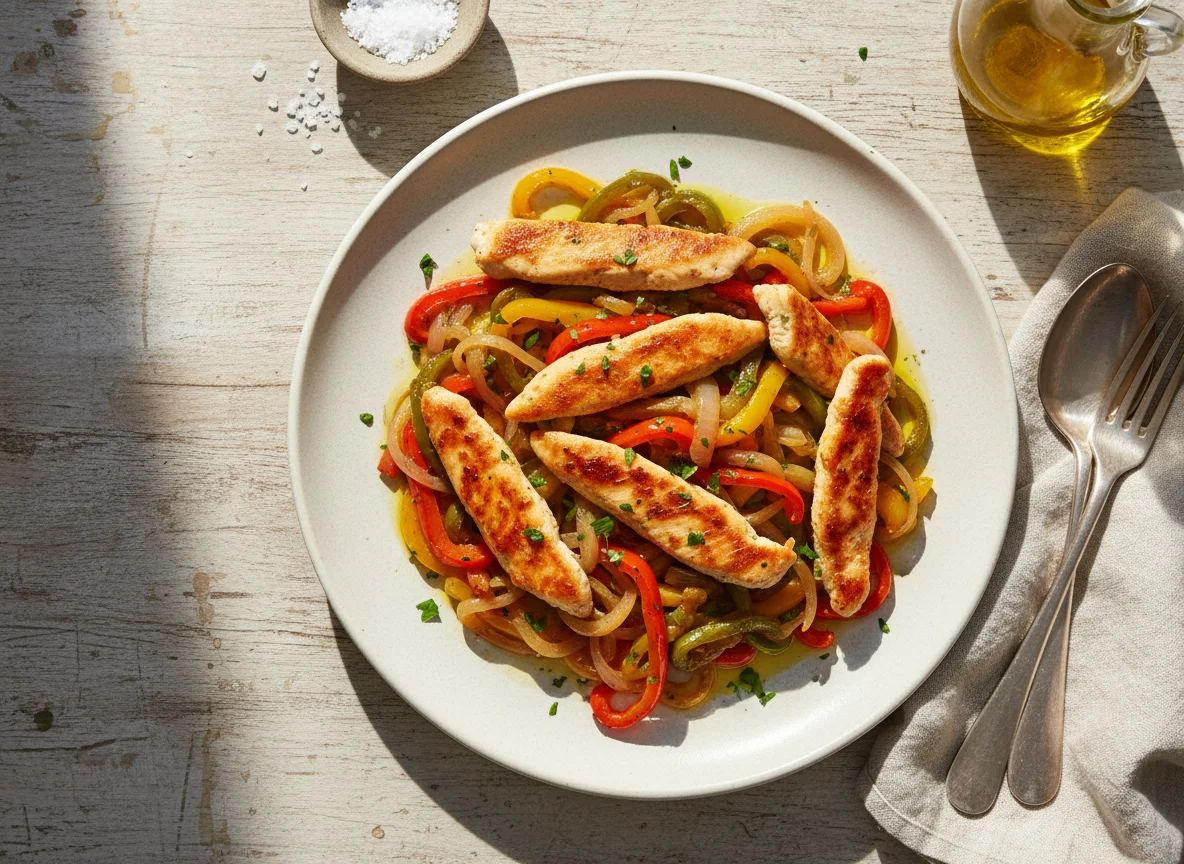 Pollo con pimientos salteados photo
