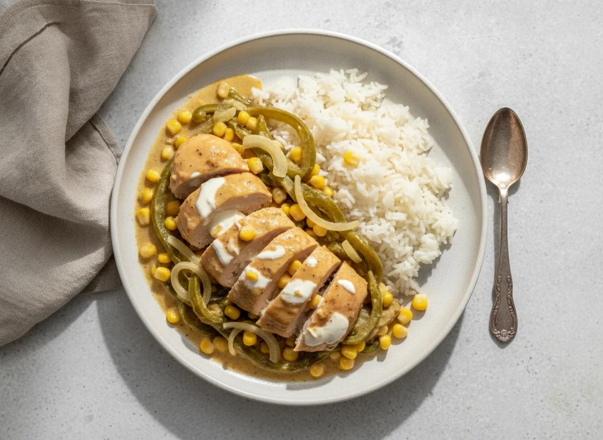 Pollo con rajas y arroz photo