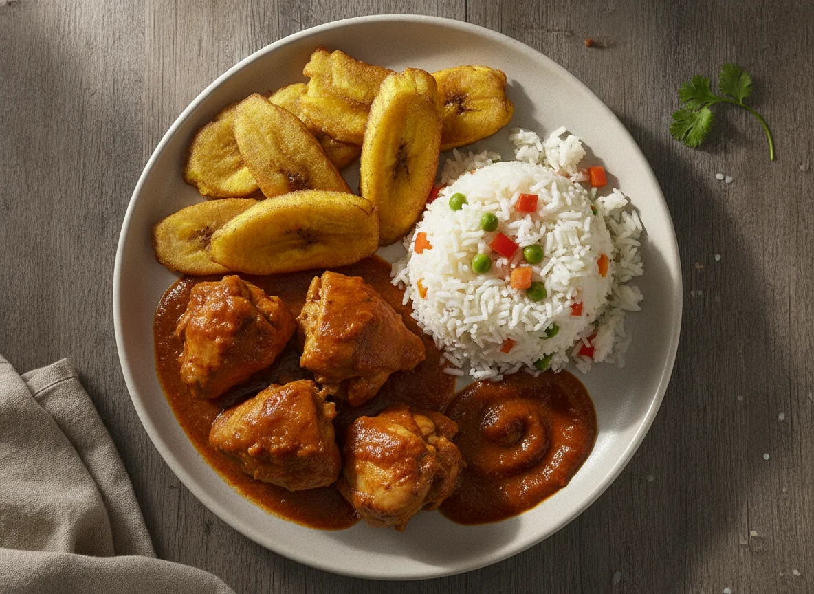 Pollo con tajadas y arroz photo