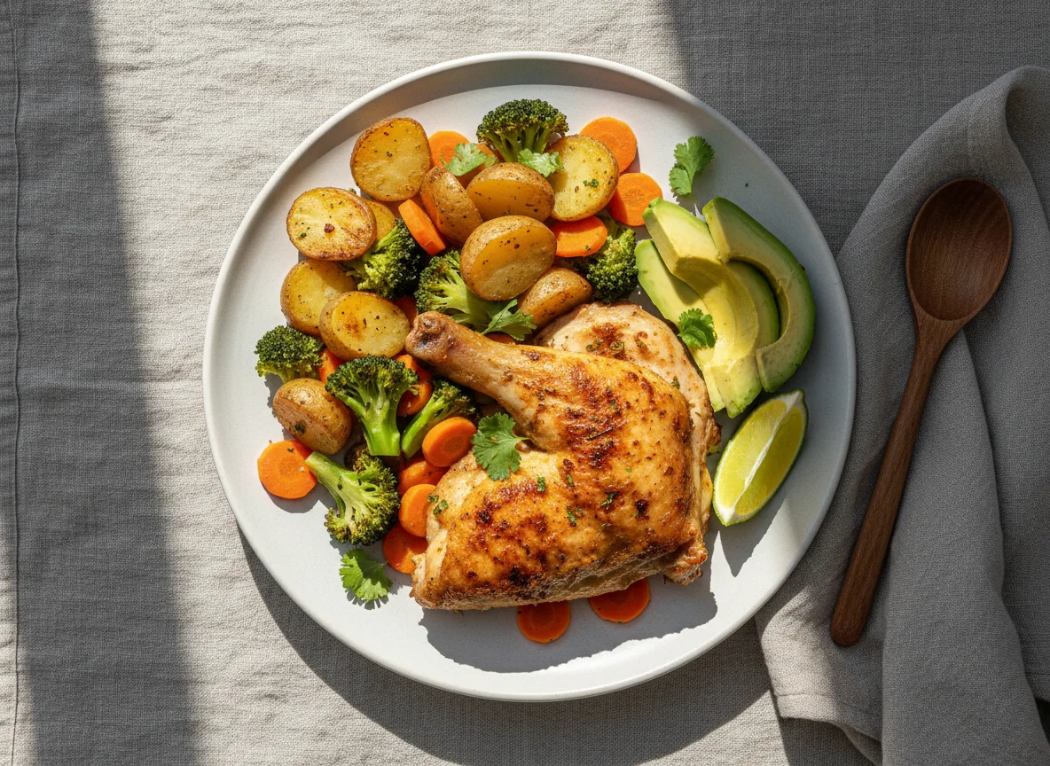 Pollo con vegetales y aguacate photo