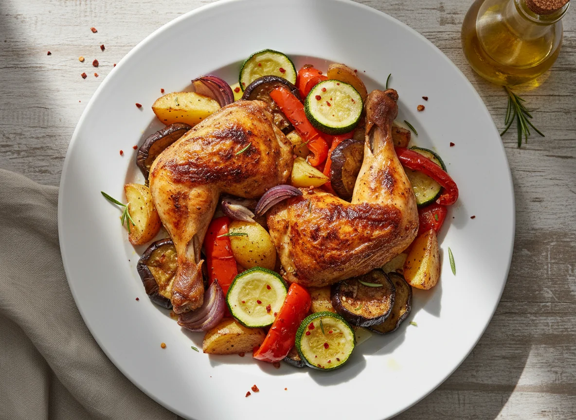 Pollo con verduras asadas photo