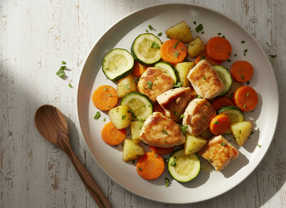 Pollo con verduras salteadas photo