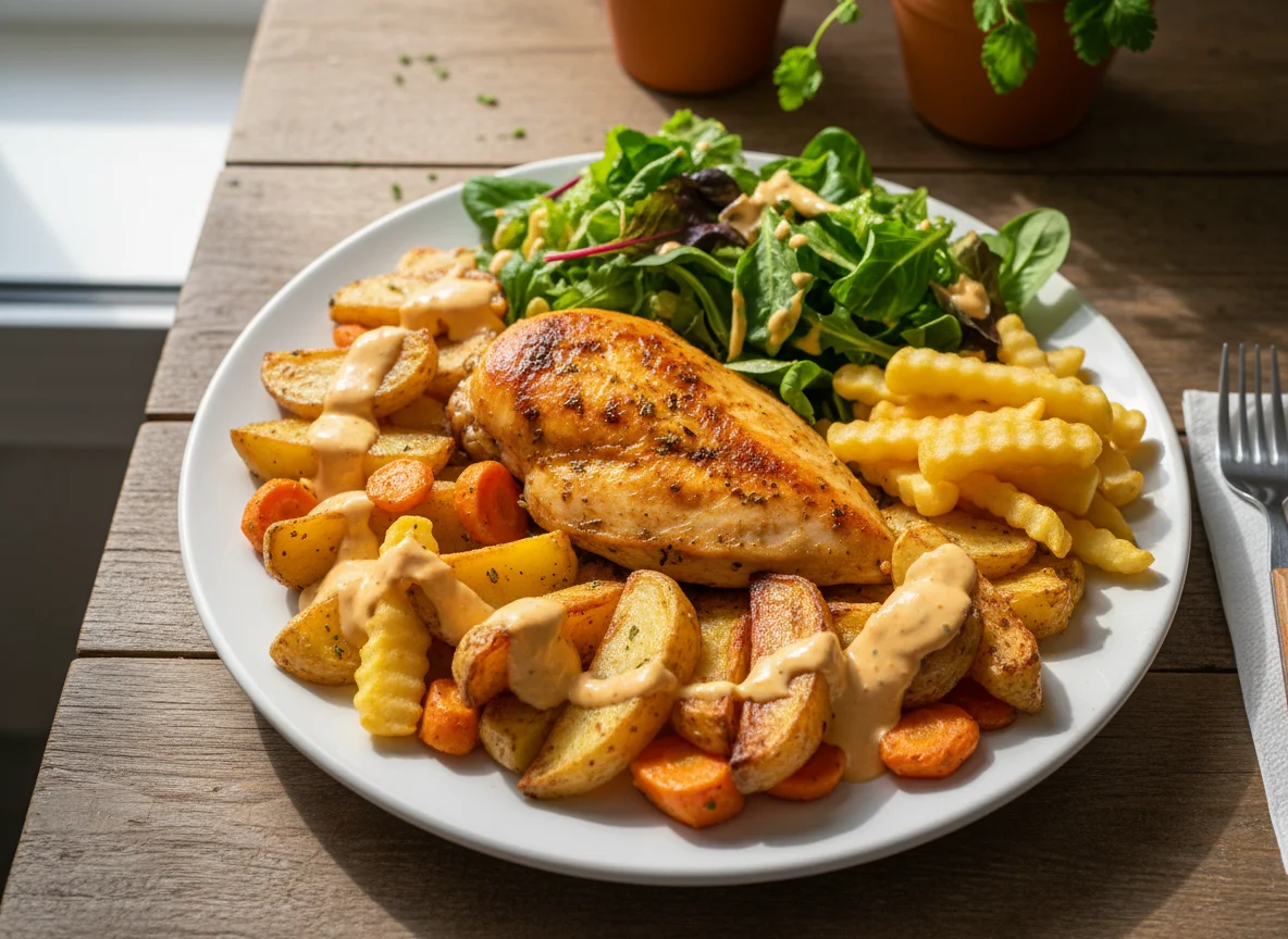 Pollo con verduras y patatas photo