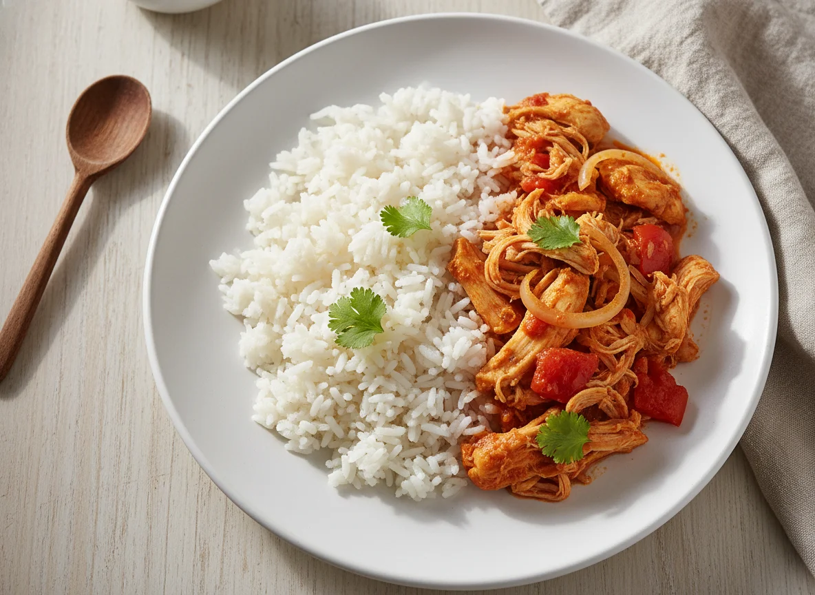 Pollo desmenuzado con arroz photo