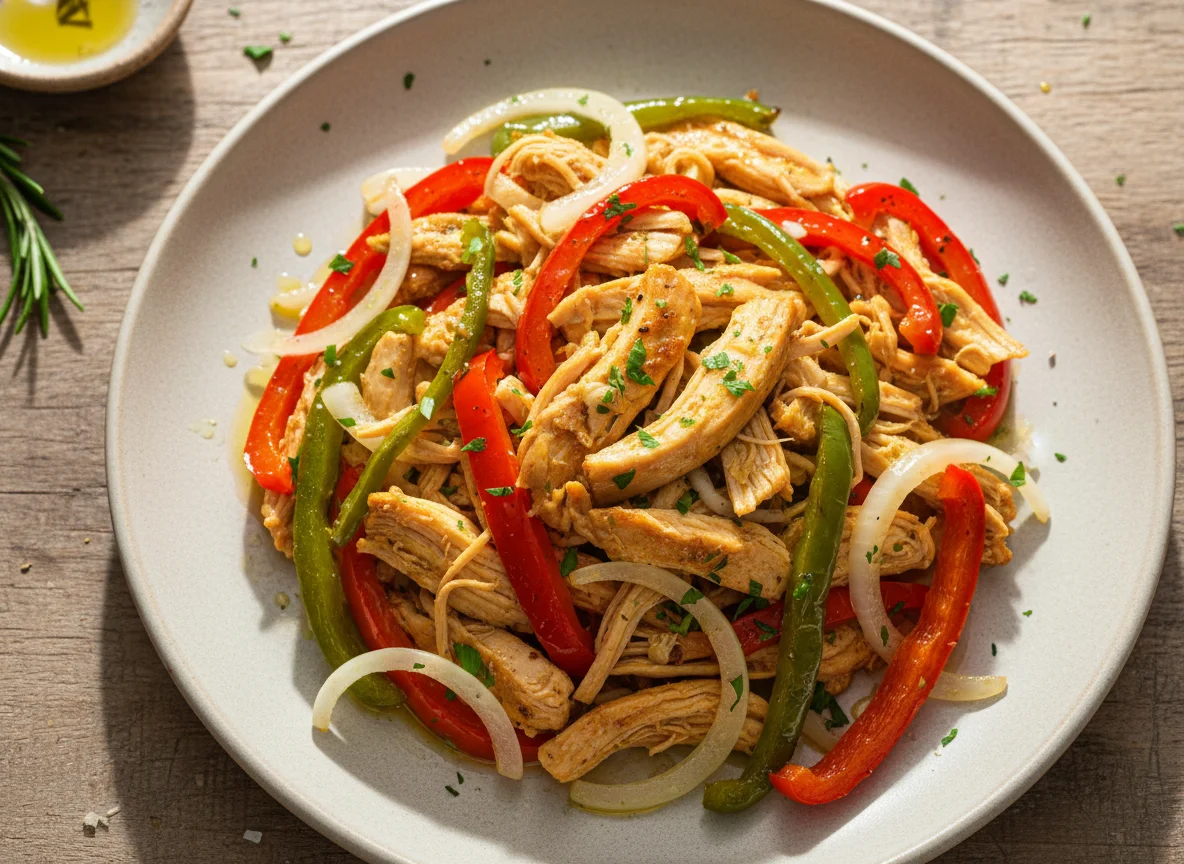 Pollo desmenuzado con verduras photo