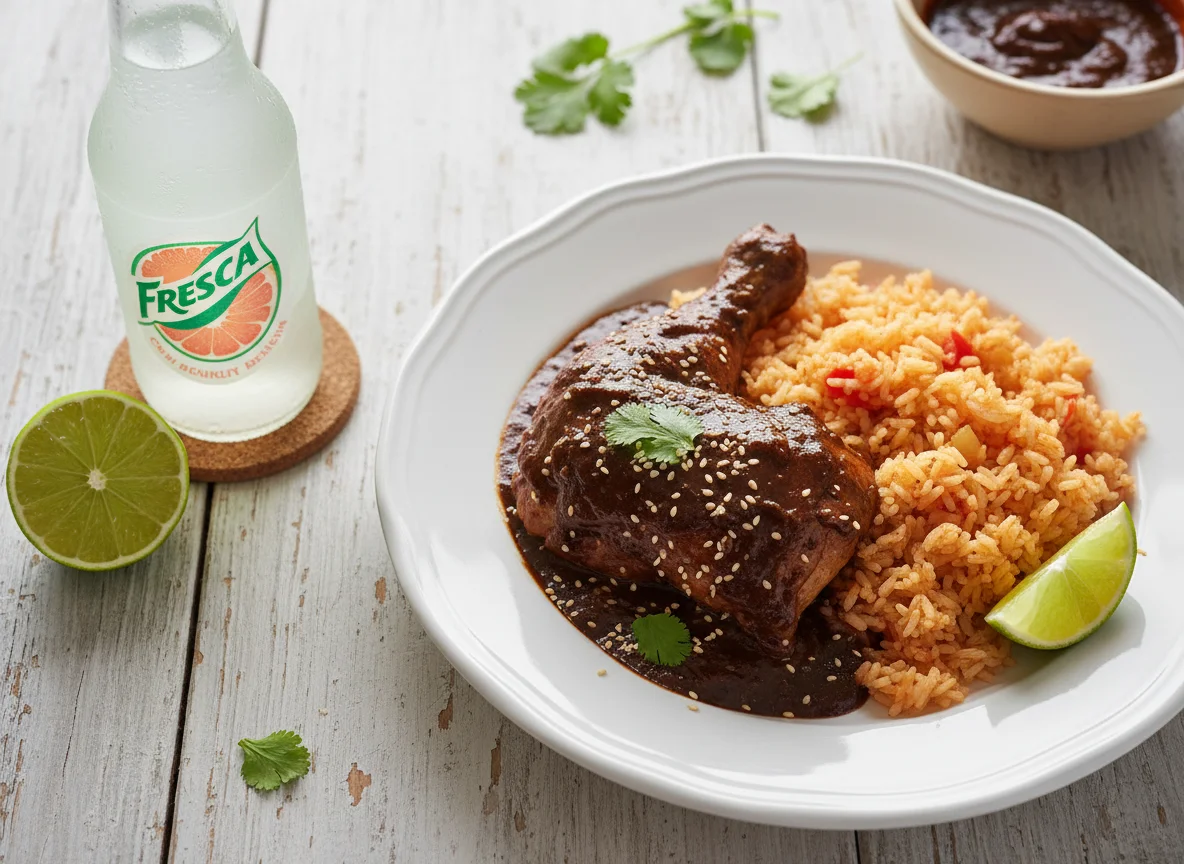 Pollo en Mole con Arroz Rojo photo