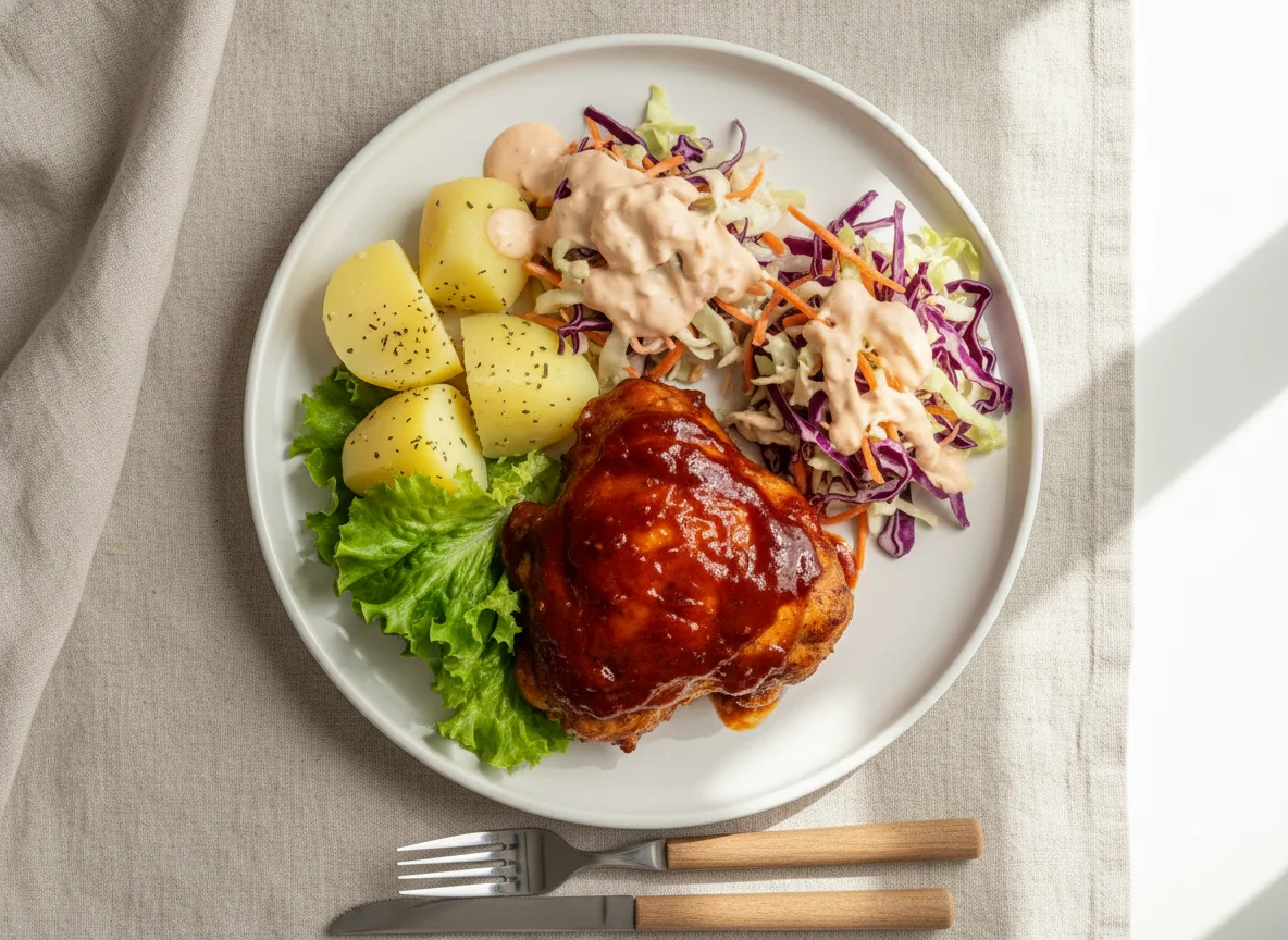Pollo en salsa con guarniciones photo