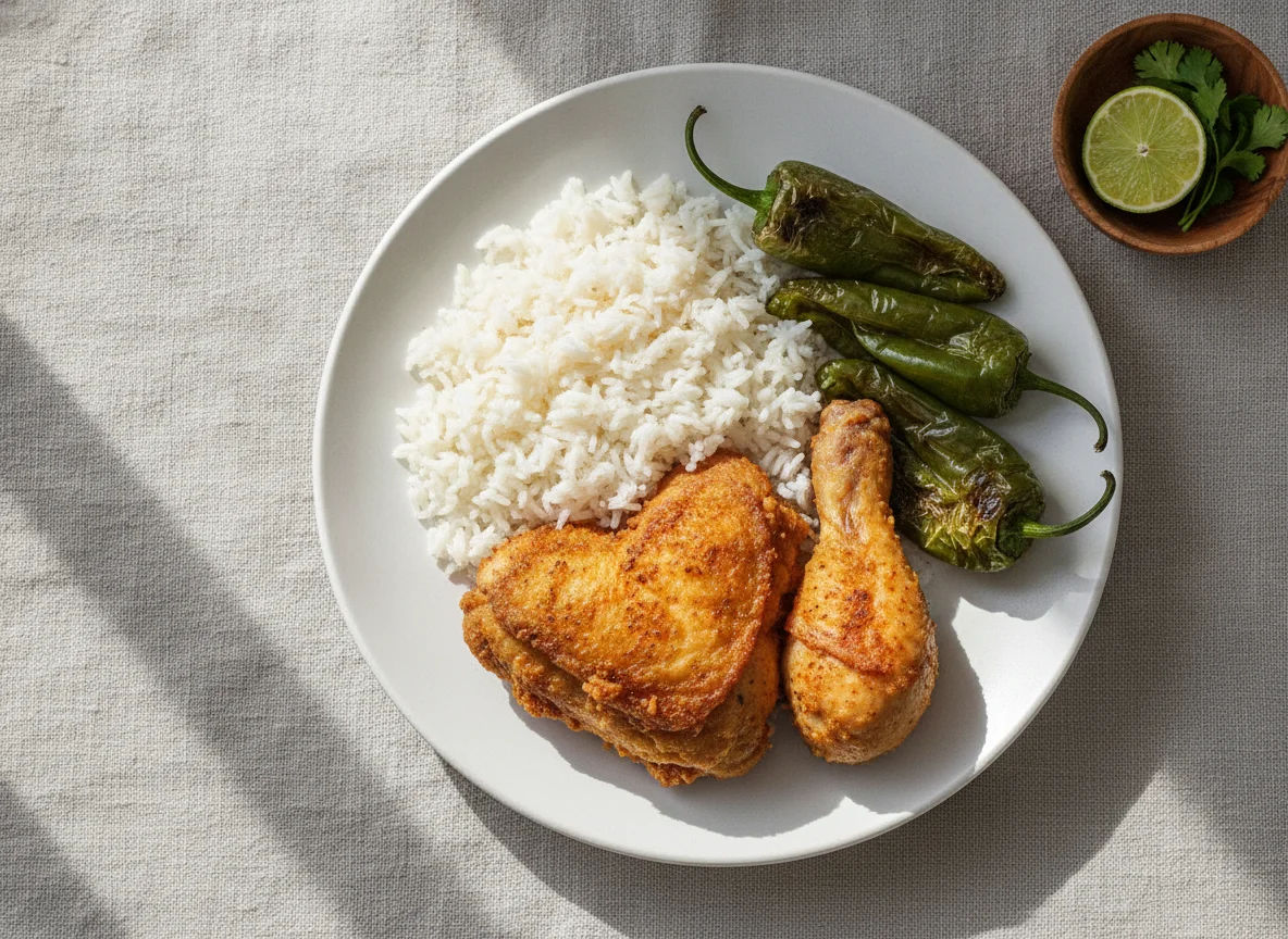 Pollo frito con arroz photo
