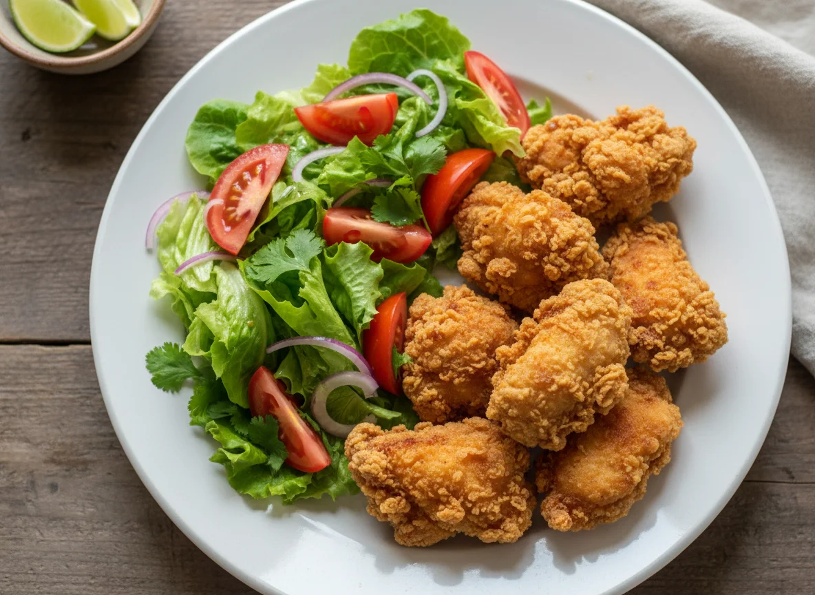 Pollo frito con ensalada photo