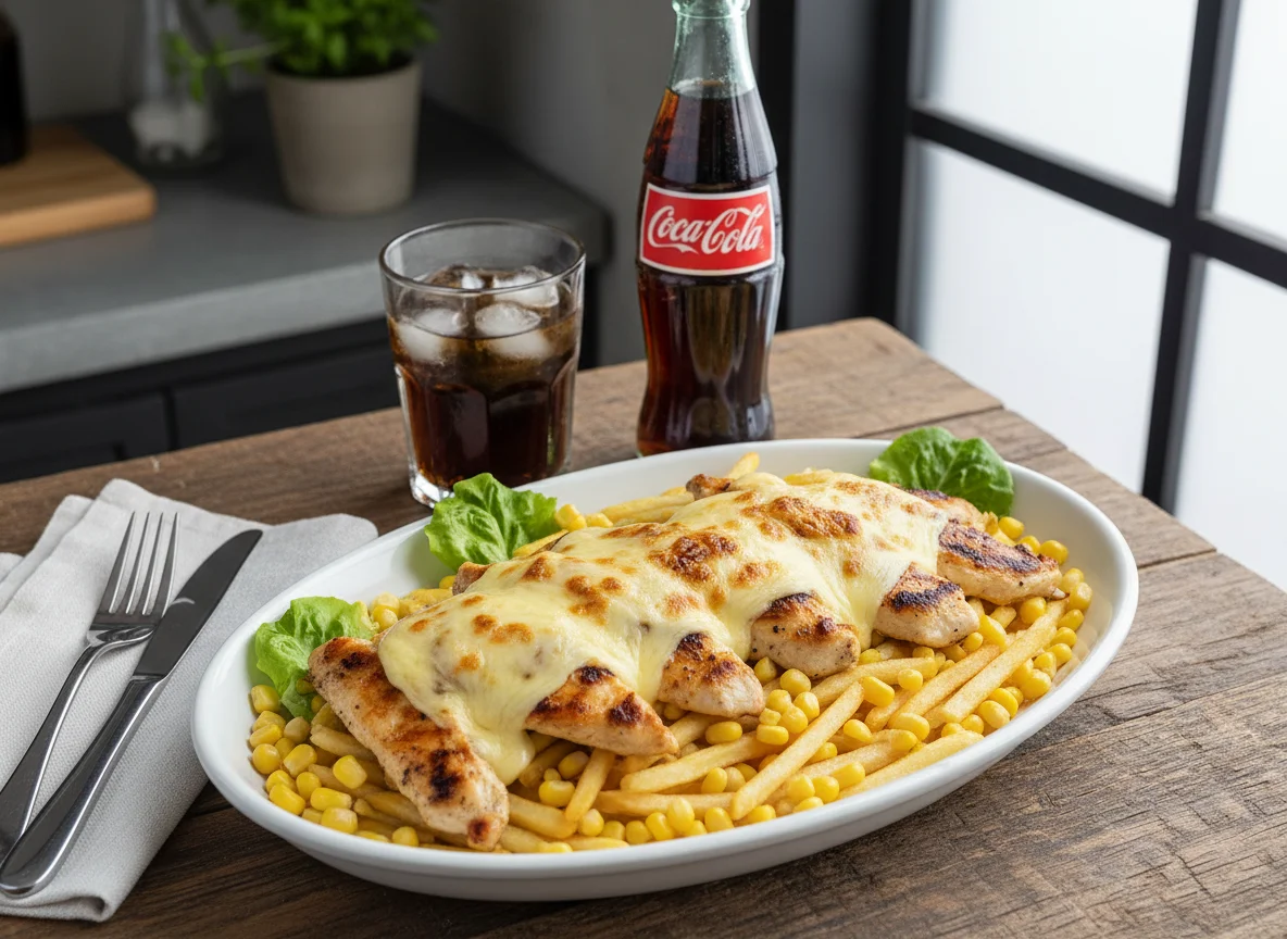 Pollo gratinado con papas y maiz photo