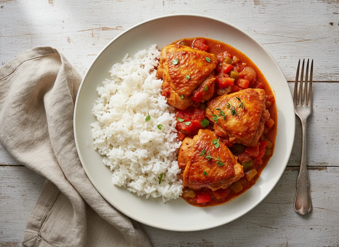 Pollo guisado con arroz photo