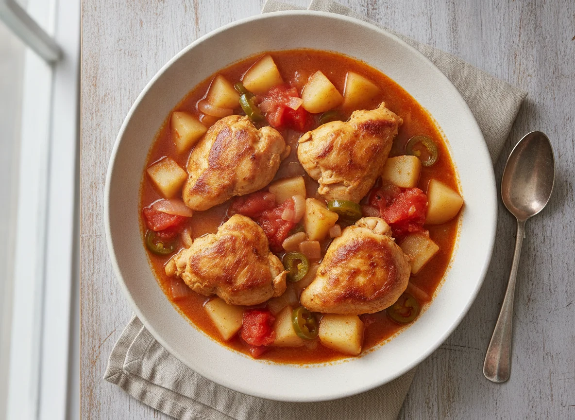 Pollo guisado con papas cocidas photo