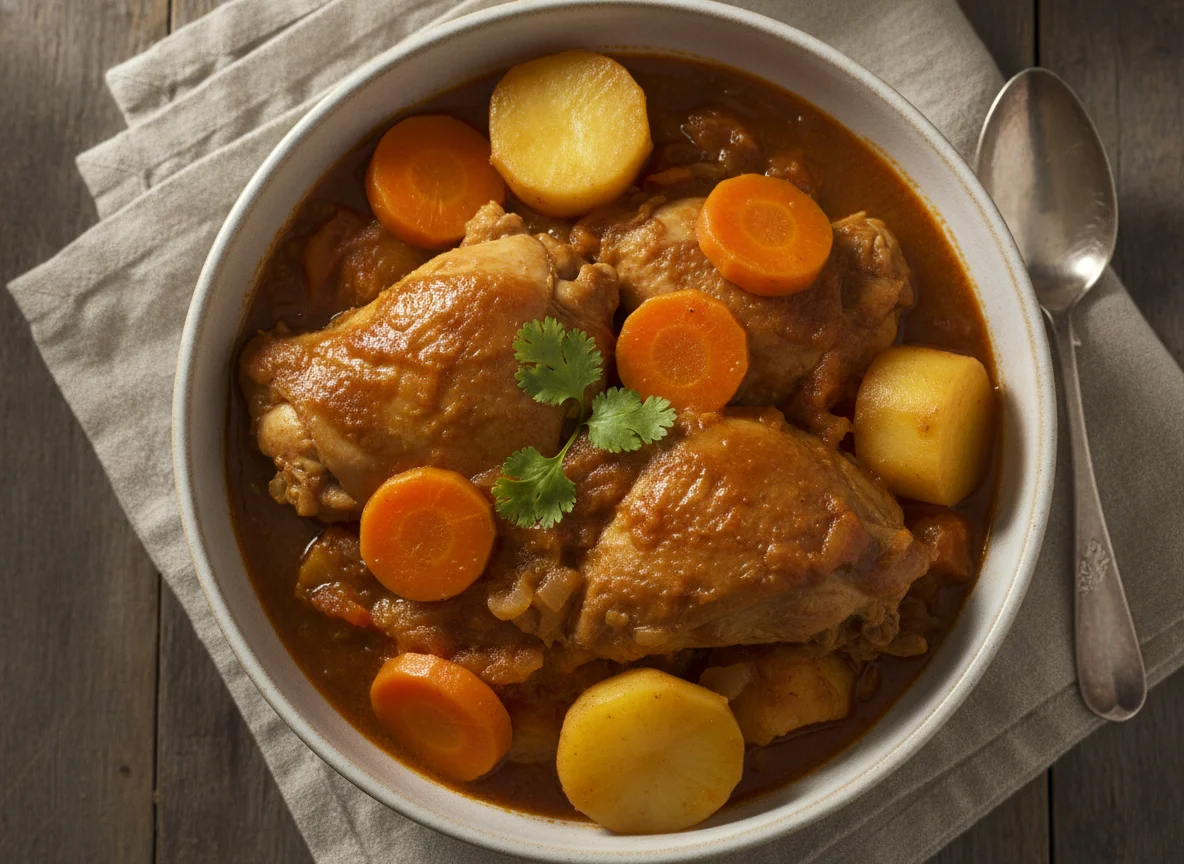 Pollo guisado con papas y zanahorias photo