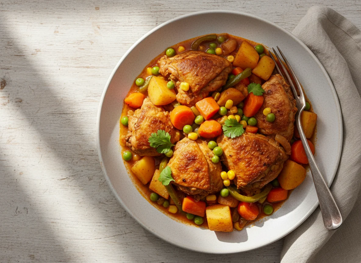 Pollo guisado con verduras photo